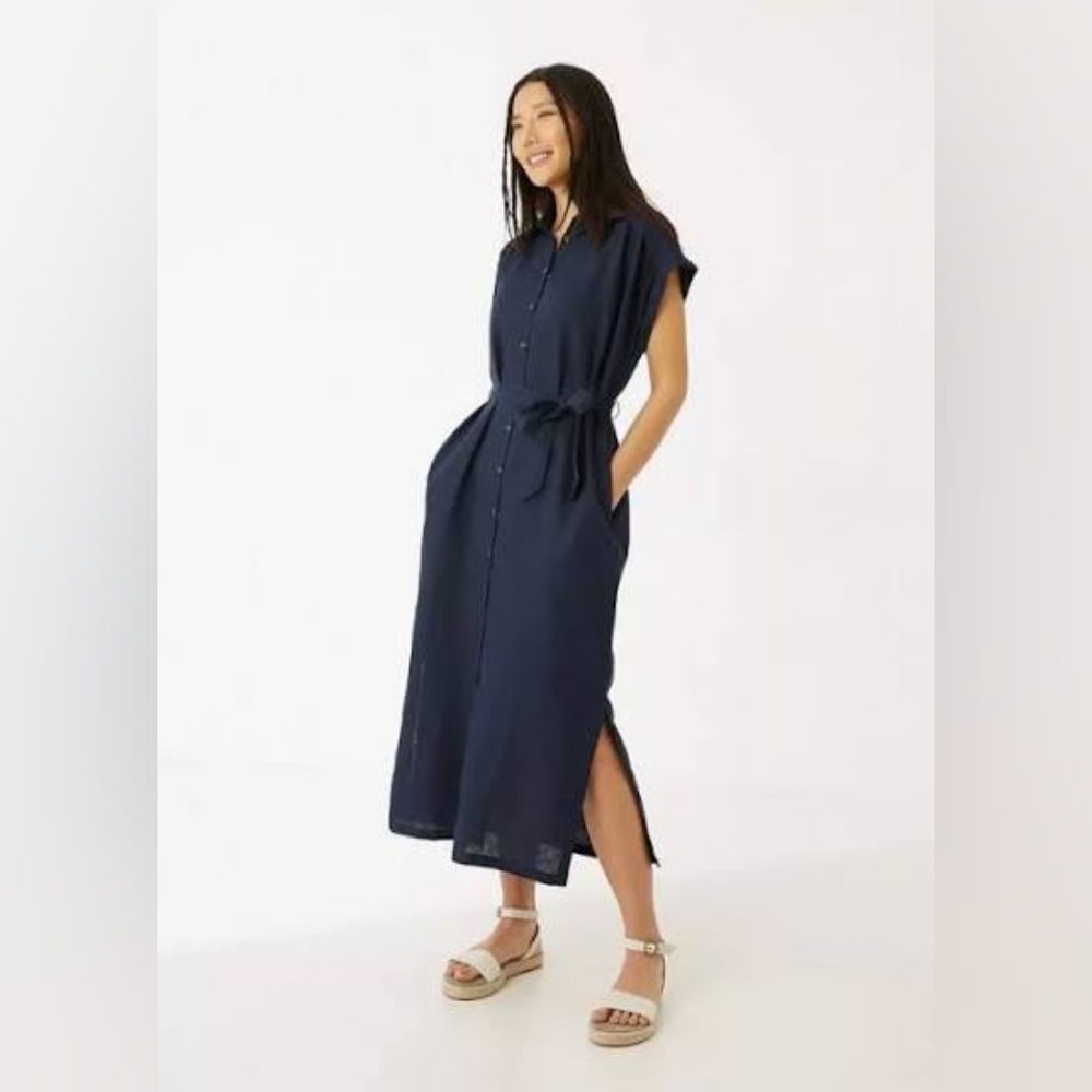 Fatface Colette Linen Midi Shirt Dress Black Size 4